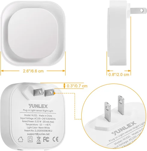 Miniatura 8 de YUNLEX - Pack de 4 luces nocturnas de luz blanca cálida, cuidado suave para los ojos con brillo suave regulable y reflexión indirecta, sensor