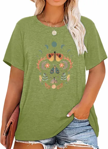 HDLTE Blusas de talla grande para mujer, con mangas acampanadas, con estampado floral, cuello redondo, holgadas, casuales, 1X-4X