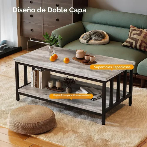 Miniatura 5 de Homeiju - Mesa de café para sala de estar con marco lateral a lamas, mesa moderna de granja para sala de estar con estante de almacenamiento de 2