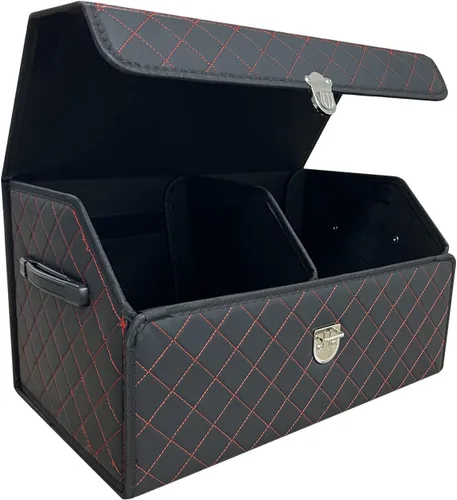 Miniatura 10 de Organizador de maletero Wuatow para coche, organizador de maletero para SUV y sedán, con tapa, multifuncional, caja de almacenamiento de carga Negro