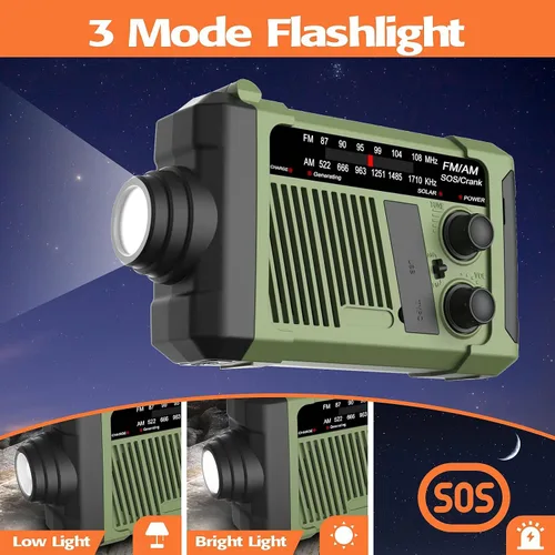 Miniatura 5 de NOAA radio meteorológica alertas portátiles AM FM, radio de emergencia al aire libre solar/manivela/carga USB, funciona con pilas, alarma