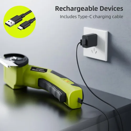 Miniatura 9 de Cortador eléctrico inalámbrico, cortador de tijeras recargable de 4 V con 2 cuchillas giratorias, cable USB, bolsa de almacenamiento, bloqueo