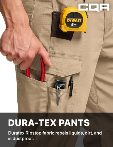Miniatura 4 de CQR - Pantalones de trabajo Ripstop para hombres, pantalones tácticos repelentes al agua, para uso al aire libre, pantalones cargo rectos, EDC