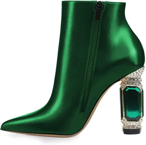 Miniatura 131 de FSJ Botas de tacón alto con punta puntiaguda para mujer, con tacón alto, con cremallera lateral brillante, estilo casual, para uso diario, zapatos