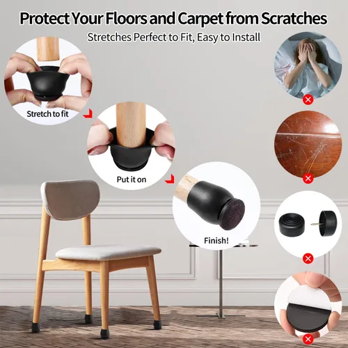 Miniatura 7 de Ezprotekt 24 piezas de protectores redondos de silicona para patas de silla para suelos de madera, almohadillas de fieltro para muebles, tapas