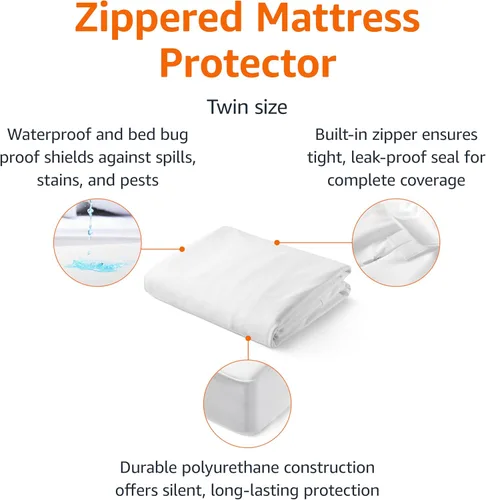 Miniatura 2 de Amazon Basics Funda de colchón con cremallera, impermeable y a prueba de chinches, tamaño individual
