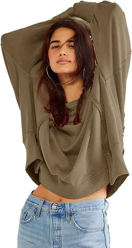 Miniatura 4 de Beaully Sudaderas de gran tamaño para mujer, cuello redondo, manga larga, abertura lateral, suéter casual para otoño