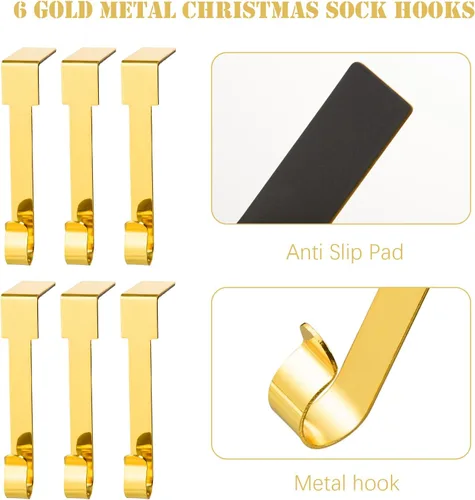 Miniatura 4 de 6 piezas de soportes para calcetines de Navidad, perchas metálicas para calcetines, ganchos colgantes de ornamento navideño, clips de guirnalda