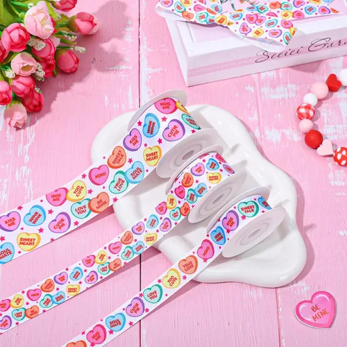 Miniatura 4 de JarThenaAMCS 3 rollos de cinta de grogrén para conversación del día de San Valentín, dulce corazón, sé mío, abrazo, beso, cinta blanca y rosa