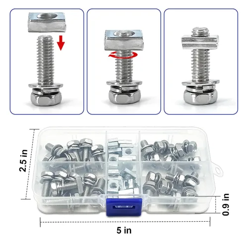Miniatura 3 de Kit de 56 tuercas y pernos de terminales de batería de motocicleta de acero inoxidable, M6 x 0.394 in, 0.472 in, 0.630 in, 0.787 in, Kit de tuercas