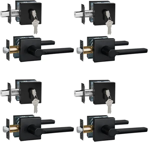 Miniatura 68 de Manija de Puerta de Paso (Sin Cerradura), Mango Cuadrado Interior de Servicio Pesado para Pasillo y Closet, Negro Mate, Reversible para Diestros