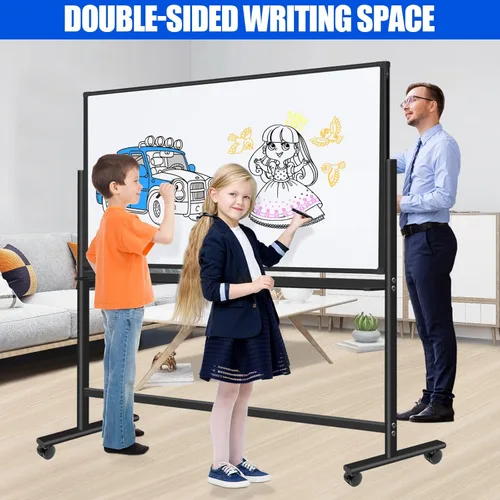Miniatura 3 de Pizarra blanca magnética móvil de 72 x 48 pulgadas, pizarra blanca rodante sobre ruedas, grande de doble cara de 6 x 4 pies con soporte, pizarra