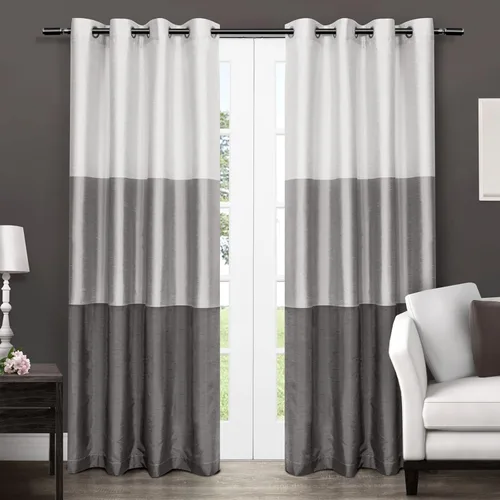 Miniatura 19 de Par de paneles de cortinas Exclusive Home Chateau a rayas de seda sintética con ojales en la parte superior, 54 x 84 pulgadas, Azul Verde Verde