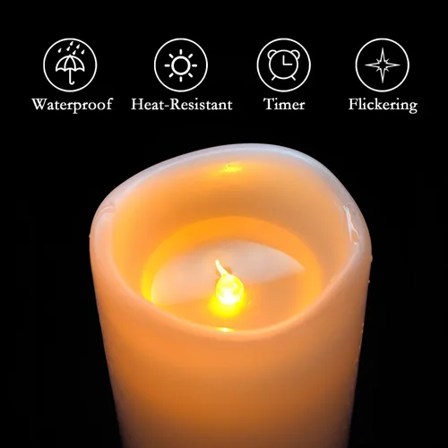 Miniatura 5 de Homemory Velas grandes impermeables sin llama de 6" x 4" para exteriores con control remoto y temporizador, velas LED parpadeantes que funcionan