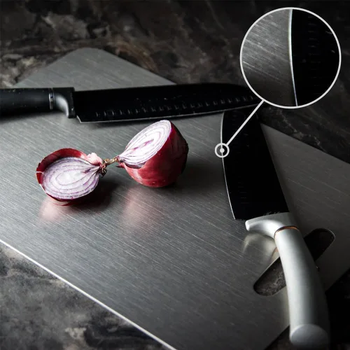Miniatura 5 de Tabla de cortar de acero inoxidable, 3 tablas de cortar para cocina, tabla de cortar antiadherente inoxidable 304 para carne, frutas y verduras