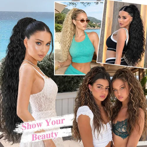Miniatura 8 de ALXNAN Cola de caballo con clip de garra, extensión de cola de caballo negra de 26 pulgadas para mujer, extensiones de cabello sintético sintético