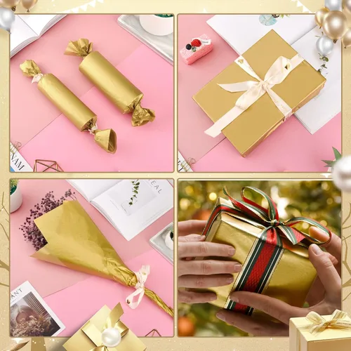 Miniatura 2 de 50 hojas de papel de seda dorado para bolsas de regalo, papel de seda dorado a granel para bodas, cumpleaños, proyectos de bricolaje, envoltura