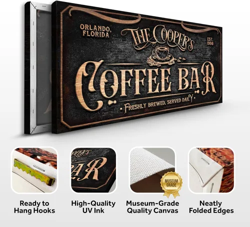 Miniatura 2 de TAILORED CANVASES Letrero personalizado de barra de café – Lienzo pequeño y grande para decoración de pared, para el hogar, cocina, estación
