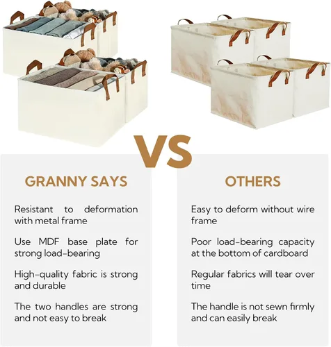 Miniatura 4 de GRANNY SAYS - Canastas de almacenamiento para armario, contenedores de tela plegables con estructura metálica, contenedores organizadores de ropa