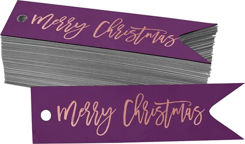 Miniatura 7 de Etiquetas de papel colgantes con texto en inglés "Merry Christmas", 50 unidades Blanco