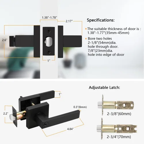 Miniatura 8 de Probrico - Paquete de 4 perillas/manijas para puerta de entrada negras con la misma llave, resistente, estilo contemporáneo, cerradura exterior