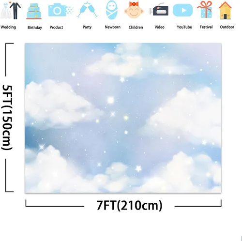 Miniatura 4 de SVBright Fondo de cielo azul de 7 pulgadas de ancho x 5 pulgadas de alto, pancarta de nube blanca de dibujos animados pastel para cumpleaños