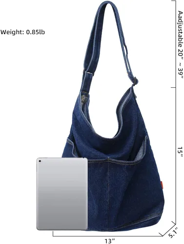 Miniatura 6 de ROUROU Bolso de hombro de mezclilla para mujer bolso de mano estilo hobo casual bolso cruzado retro bolso de gran capacidad
