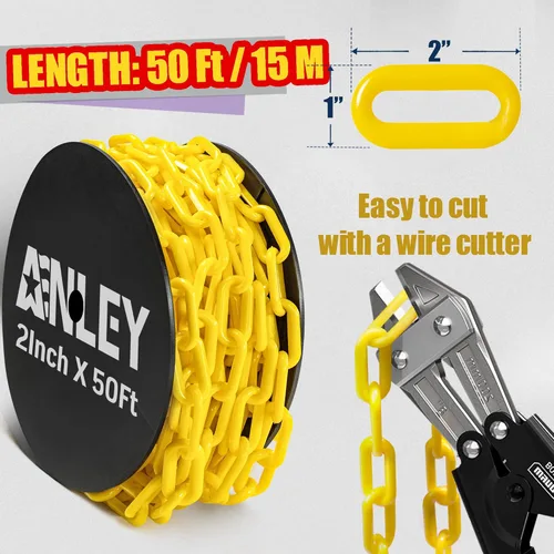 Miniatura 4 de Anley Enlaces de cadena de plástico de 50 pies, cadenas de barrera de seguridad, resistentes al óxido, ligeras y fáciles de cortar, alta visibilidad