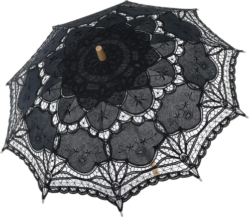 BABEYOND Paraguas de encaje con sombrilla, paraguas vintage para boda, para decoración de fotos, disfraz de dama de los años 20 (negro)