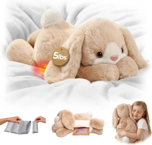 Mewaii Animales de peluche con peso para adultos y niños, de 2 a 5 libras – 23 pulgadas de peluche de conejito calentable y refrigerable,
