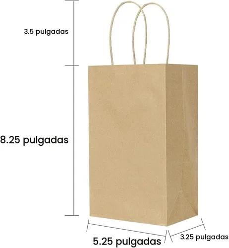 Miniatura 2 de Oikss Paquete de 100 bolsas pequeñas de papel kraft natural liso de 5.25 x 3.25 x 8.25 pulgadas, con asas, a granel para fiestas de cumpleaños