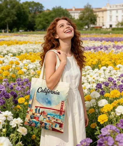 Miniatura 3 de Canvas Tote Bags with Inner Pockets & Metal Snap, Womens Aesthetic Reusable Tote Bag for Vacation Travel Gym Shopping California