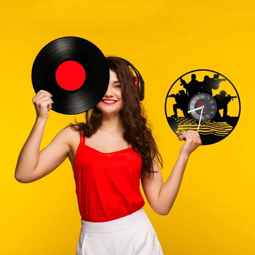 Miniatura 7 de Reloj de pared militar de diseño patriótico de 12 pulgadas, funciona con pilas, con bandera estadounidense, disco de vinilo decorativo, regalo Sin