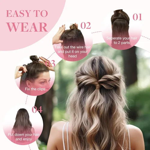 Miniatura 5 de GOO GOO Extensiones de cabello humano con alambre, color marrón oscuro, 12 pulgadas, 70 g , extensiones de cabello humano Remy, extensiones de #2A