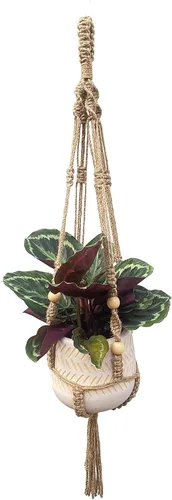 Miniatura 5 de Saigon Home Decor - Macetas colgantes de macramé para plantas de interior, colgador de plantas con cuentas de madera decorativas con borlas