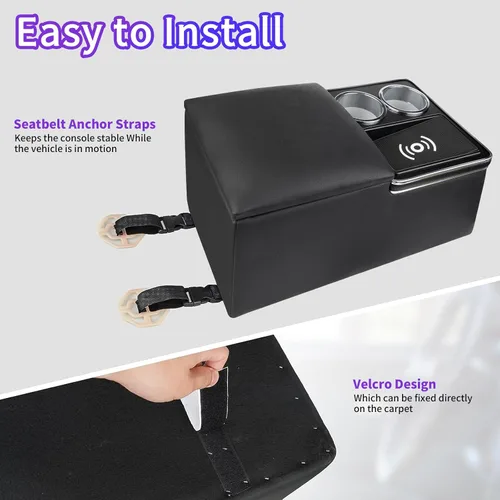 Miniatura 6 de Organizador de consola central universal mejorado con soporte de carga inductiva, carga rápida, portavasos y soporte para teléfono para automóvil