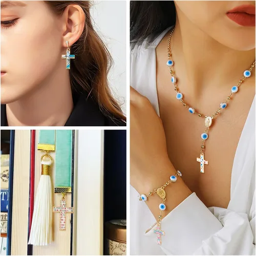 Miniatura 4 de Craftdady Colgantes de Collar de Cruz de Metal Esmaltado Dijes Colgantes Cruz Pulsera Llavero Dijes para Hacer Joyas Dije de Arete Crucifijo