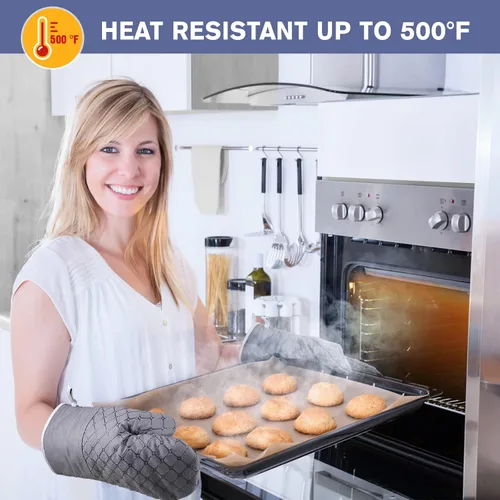 Miniatura 2 de 6 guantes de horno y soportes para ollas, resistentes al calor de 500 ℉ con toallas de cocina, forro de algodón suave y superficie de silicona Gris