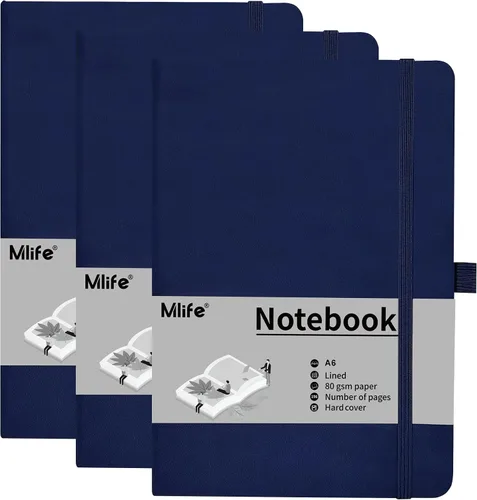 Miniatura 9 de Cuaderno pequeño A6, cuaderno de bolsillo forrado con soporte para bolígrafo, mini cuaderno de tapa dura, 192 páginas, 3.9 x 5.5 pulgadas Jurnal Azul