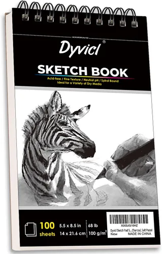 Dyvicl Cuaderno de bocetos de 5.5 x 8.5 pulgadas, 68 lb/100 GSM, 100 hojas, bloc de bocetos en espiral, papel de dibujo sin ácido para artistas
