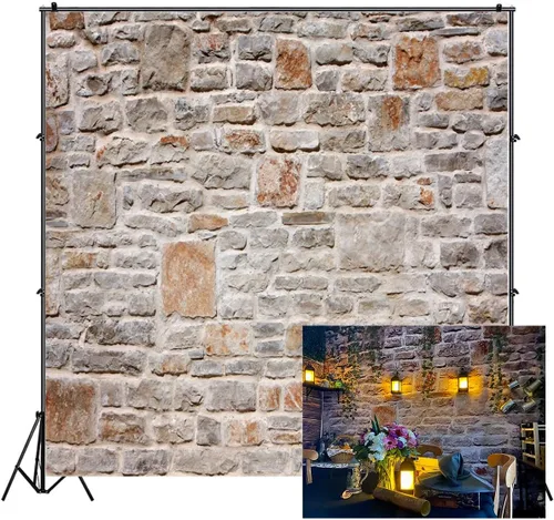 Miniatura 9 de AOFOTO Fondo de estudio de fotografía infantil de 3 x 5 pies, telón de fondo para sesión de fotos de bebé, pared de piedra antigua, pisos de madera