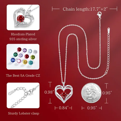 Miniatura 6 de LOUISA SECRET Heart Birthstone Necklaces for Women, 925 Sterling Silver Women Pendant Necklace, Birthday Anniversary Valentine's Day Jewelry Gift