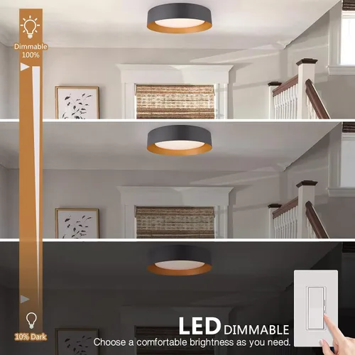 Miniatura 5 de Bargeni Lámpara de techo empotrada, lámpara de techo LED de 12.5 pulgadas, 5CCT regulable/2700K-6000K/20W, negro mate con acento de madera, montaje