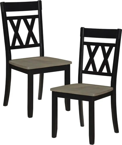 Miniatura 9 de Lexicon Silla de comedor de madera estilo granja, juego de 2, respaldo cruzado doble, sillas rústicas sin brazos, muebles de cocina y comedor, Negro