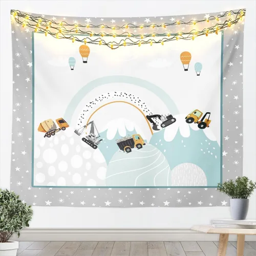 Miniatura 13 de Tapiz de dibujos animados para niños, equipo de vehículos de construcción, bonitos tapices de pared para niños, niñas, adultos, camión y tractor
