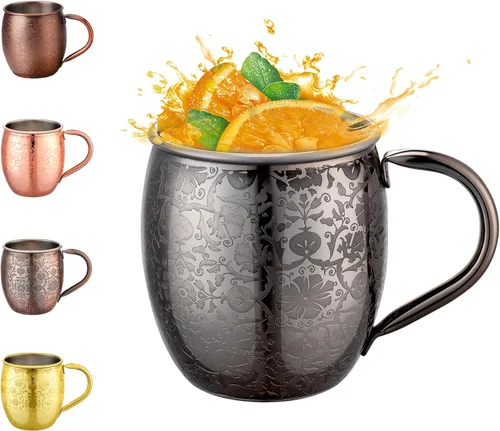 Miniatura 10 de UNISWEET Moscow Mule - Tazas de 18 onzas chapadas en cobre fina artesanía, tazas grabadas con acero inoxidable 304, para bebidas frías, cerveza, 1