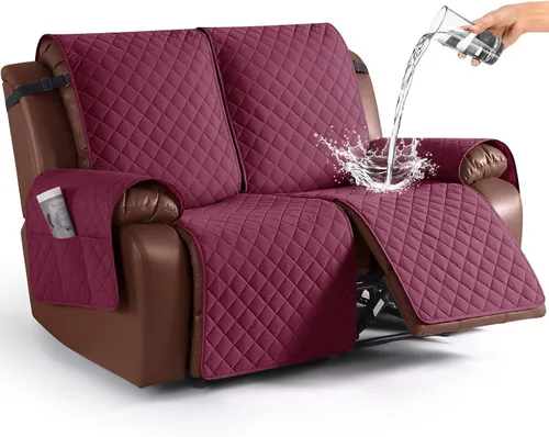Miniatura 27 de KinCam Funda impermeable para sofá biplaza reclinable, fundas antideslizantes para sofá reclinable de 2 asientos, funda de sofá reclinable
