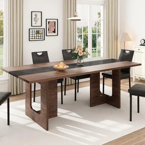 Miniatura 6 de Squireewo Mesa de comedor de 70 pulgadas para 4 y 6 personas, moderna mesa de comedor de madera con mesa gruesa impermeable, mesa de comedor Marrón