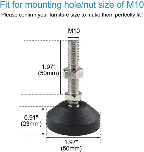 Miniatura 2 de uxcell M10 x 1.969 x 1.969 in Máquina niveladora de pie nivelador ajustable pierna antideslizante protector de piso para fábrica 4