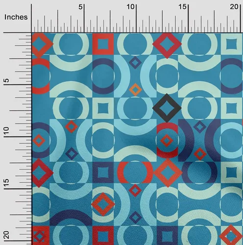 Miniatura 2 de oneOone - Tela geométrica de punto de viscosa, color azul azulado para coser tela de artesanía impresa por The Yard 60 pulgadas de ancho -XS Azul